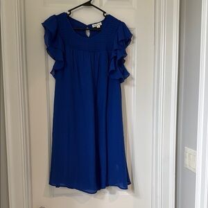 Blue Ruffle Sleeve Dress. M. 36” long
